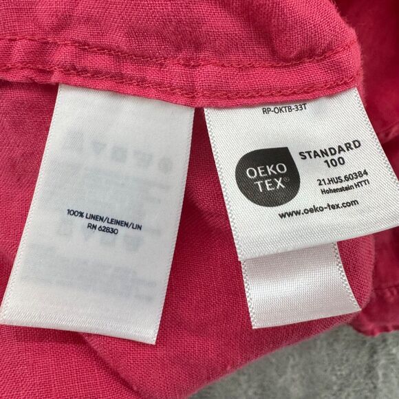 Lands End Shirt Women 2X Orange Linen Button Up Collared Roll Tab Long Sleeve - Picture 14 of 15